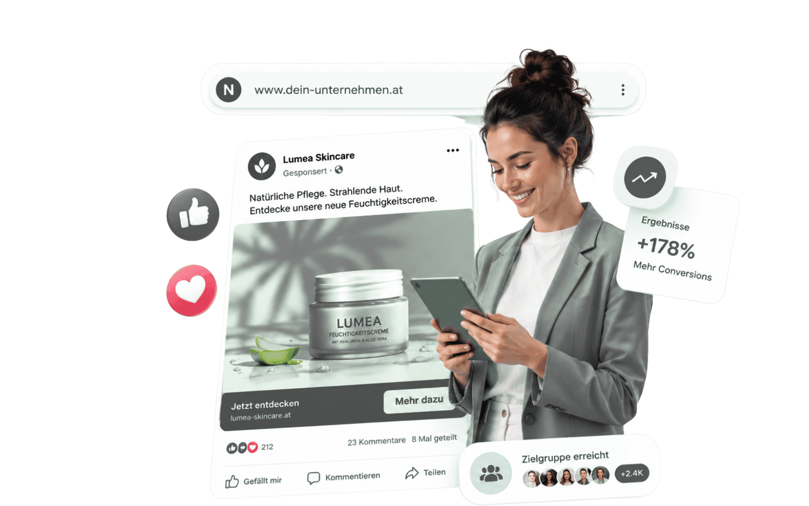 Social Media Werbung Mockup mit Beiträgen und Kampagnenansicht
