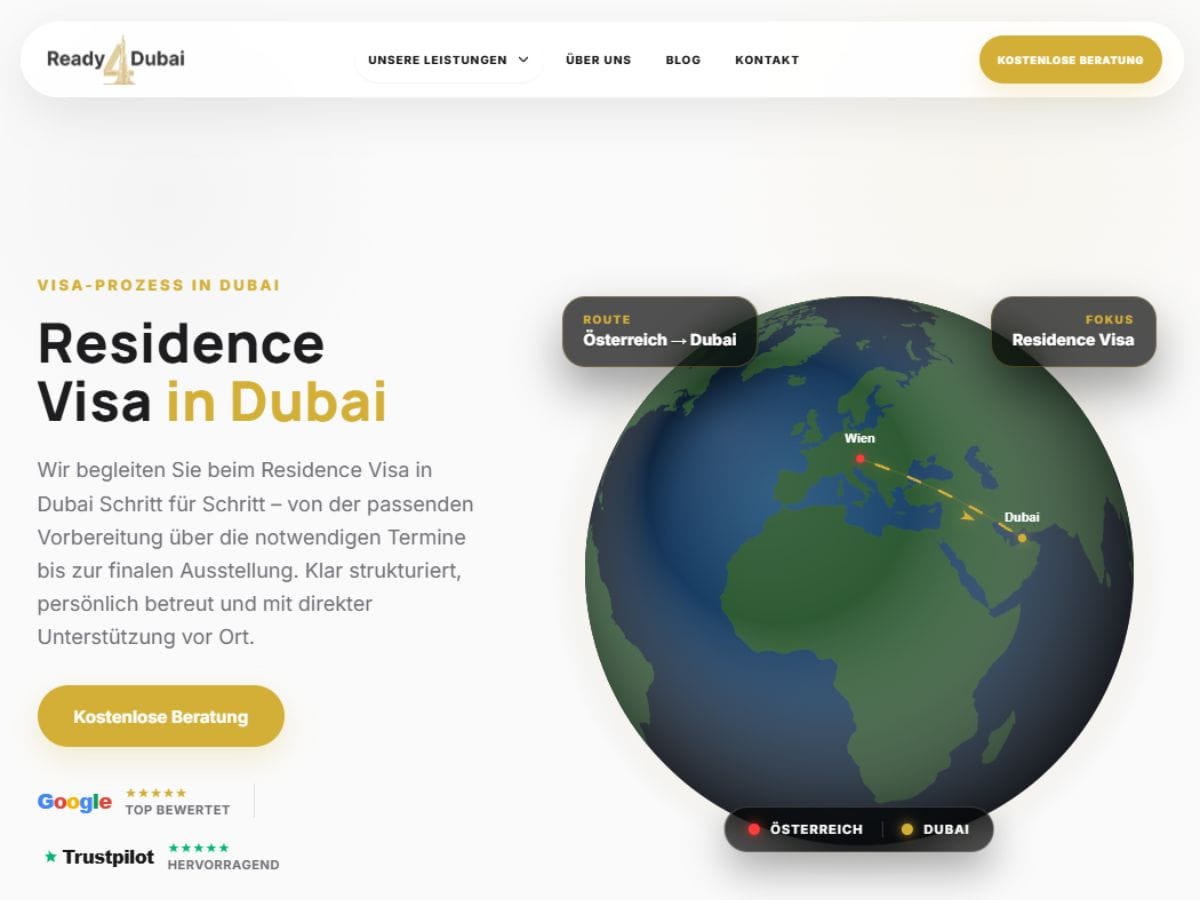 SEO-optimierte Unterseite für Firmengründung in Dubai auf der Ready4Dubai Website