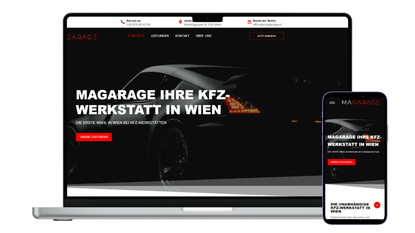 Laptop-Mockup der MAGarage Website als Webdesign-Projekt von Nexora Digital