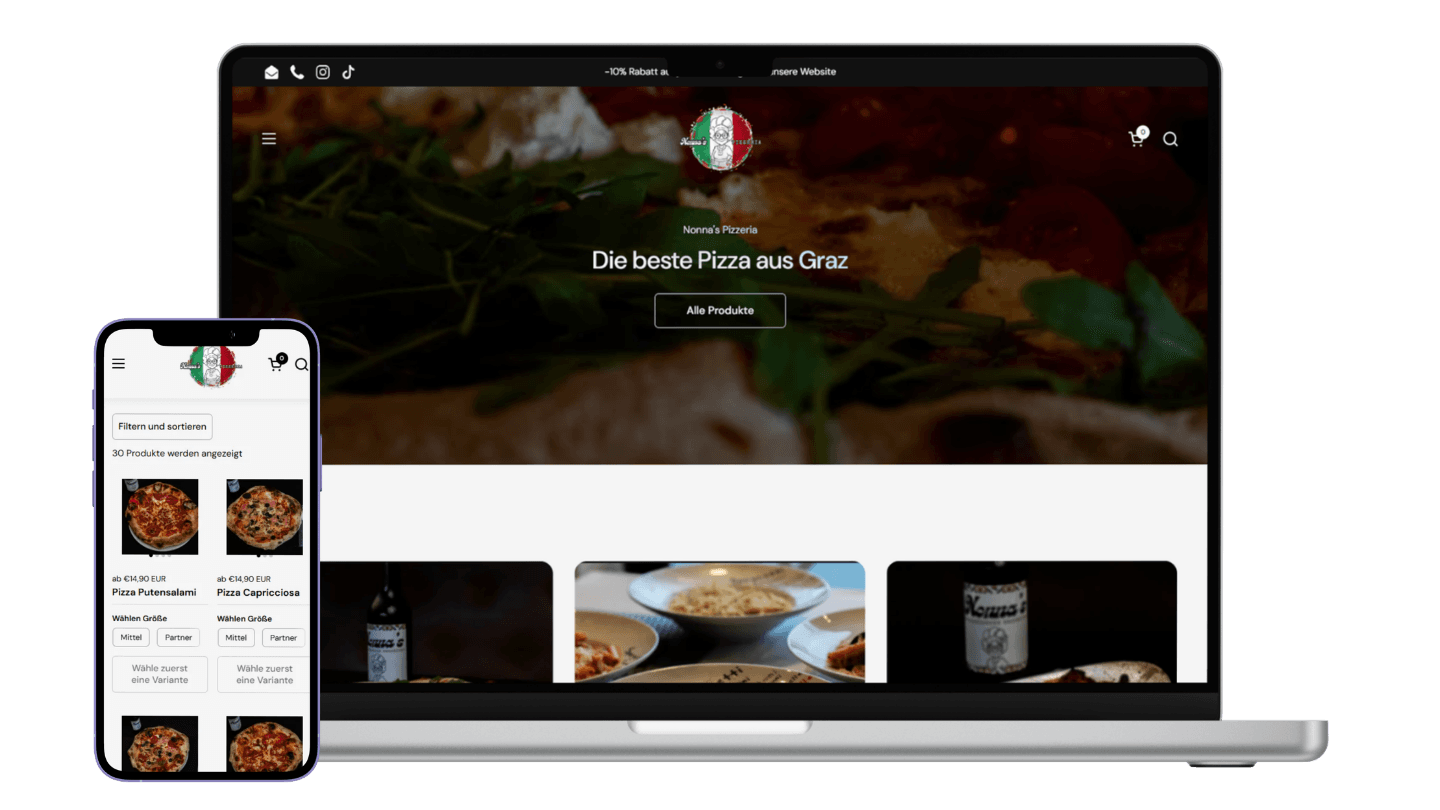 Laptop-Mockup der Nonna’s Pizzeria Website als Referenzprojekt